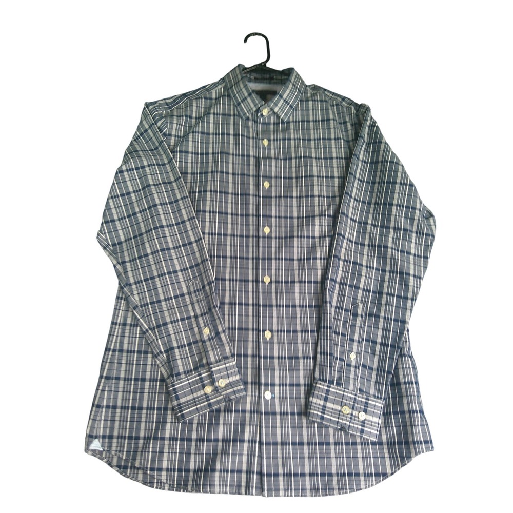 Banana Republic Grant Fit Mens Large Blue White Plaid Non-Iron Button Down Shirt